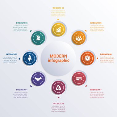 Infographic şablon sekiz seçenek daireler afiş