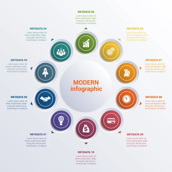 Infográfico modelo dez opção círculos banner —  Vetores de Stock