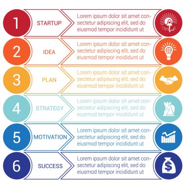 Başlangıç bussines en az Infographic okları 6 pozisyonları daireler