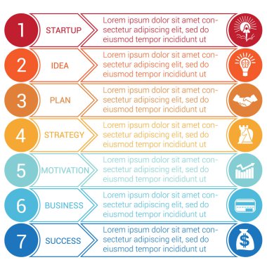 Başlangıç bussines en az Infographic okları 7 pozisyonlar daireler