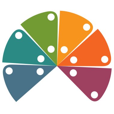 Düz şablon Infographic renk yarım daire 6 pozisyonları