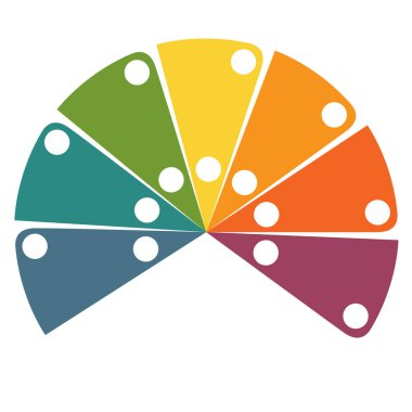 Düz şablon Infographic renk yarım daire 7 pozisyonlar