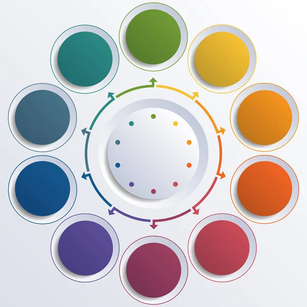 Szablonu infografikę kolor koła okrągłe koło 10 pozycji — Zdjęcie stockowe