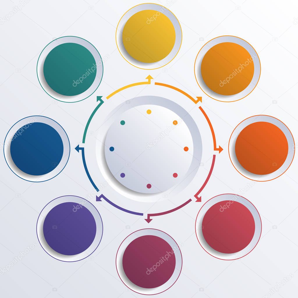 Template infographic color circles round circle 8 positions