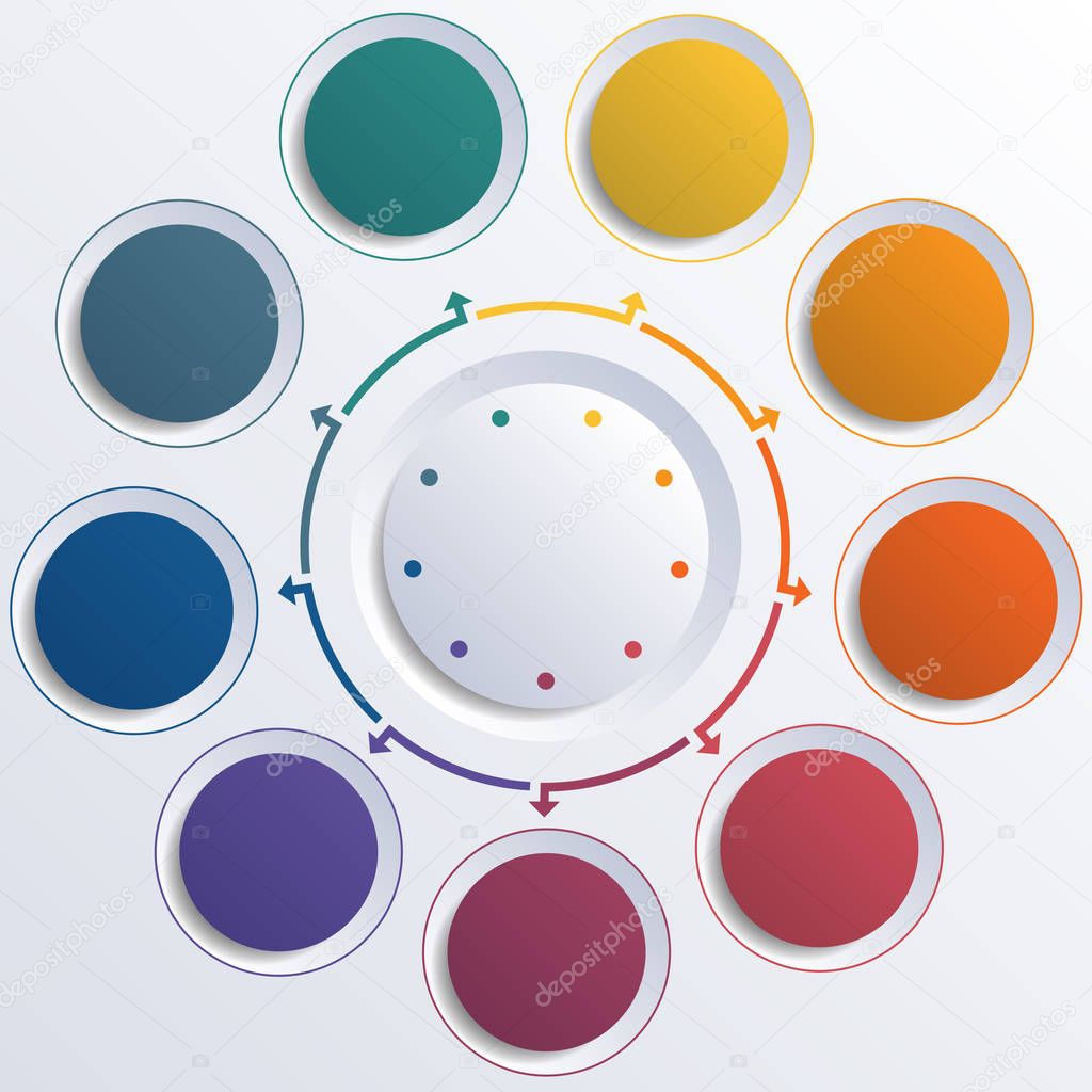 Template infographic color circles round circle 9 positions