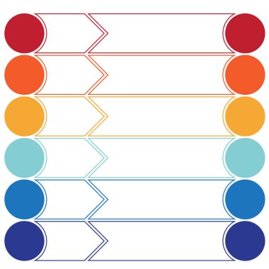 Şablon infographics renk oklar ve daireler 6 pozisyonları