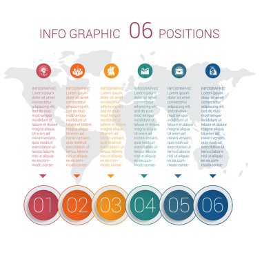 Diyagram bilgi grafik. Vektör Şablon 6 pozisyonları