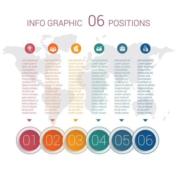 Diyagram bilgi grafik. Vektör Şablon 6 pozisyonları