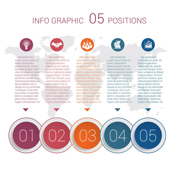 Diyagram bilgi grafik. Vektör Şablon 5 pozisyonlar