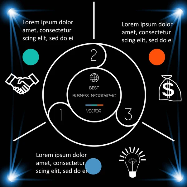 Meilleur modèle d'infographie 3 position pour l'information sur le bac foncé — Image vectorielle