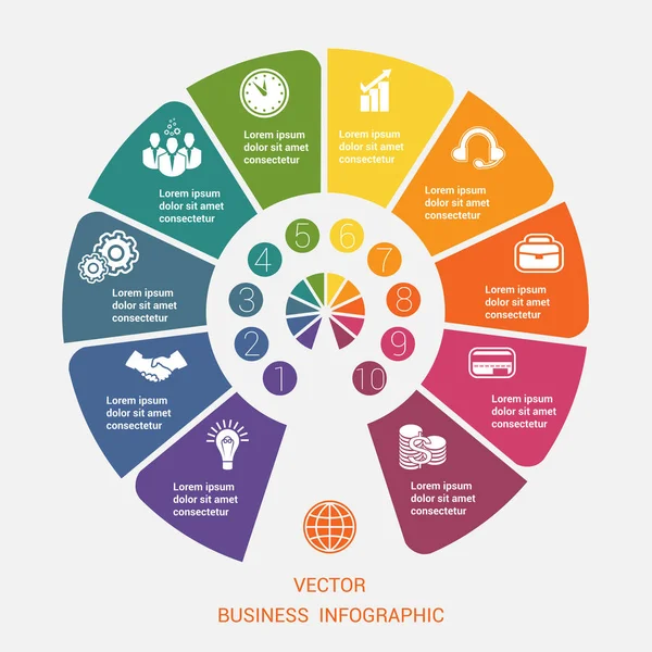 Halfronde sjabloon infographic 10 posities — Stockvector