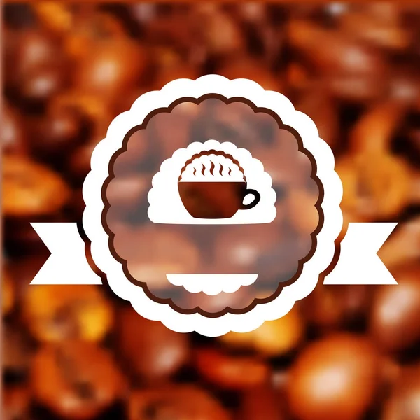 Cup of fresh hot coffee with scent Label on the blur background — Stock Photo, Image