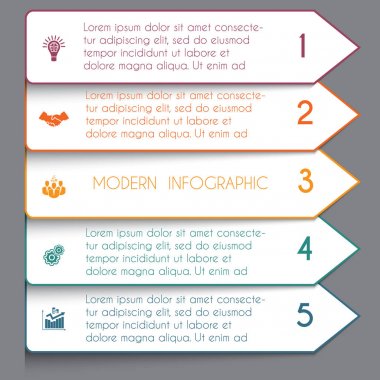 Şablon Infographic renkli okları yatay beyaz şeritler 