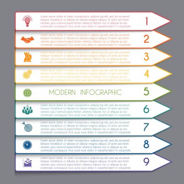 Şablon Infographic renkli okları yatay beyaz şeritler 