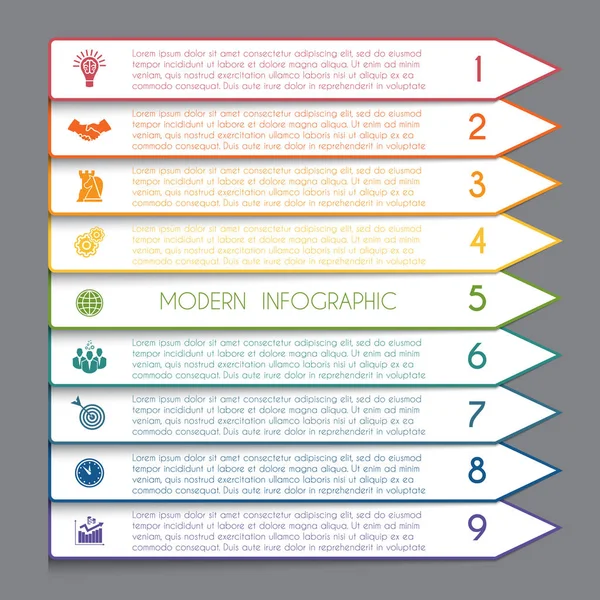 Sjabloon infographic horizontale witte strips op kleurrijke pijlen — Stockvector