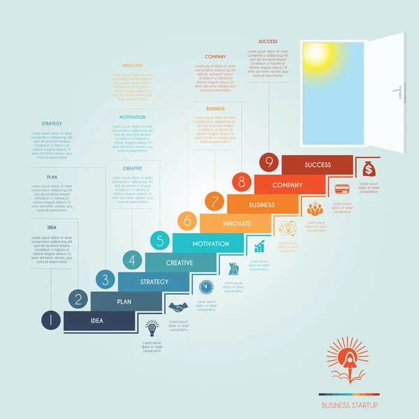 Stairway to the open door 9 position — Stock Vector