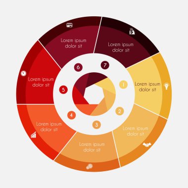  Infographic iş pasta grafiği 7 seçenekleri, devir işlemleri ile sunumlar için