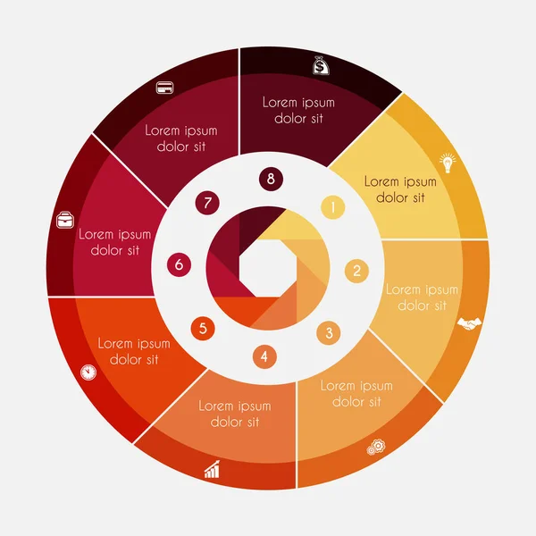 Infographic Business cirkeldiagram voor presentaties met 8 opties, cyclus processen — Stockvector
