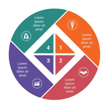 Infographic iş pasta grafiği için 4 seçenekleri, adım adım 