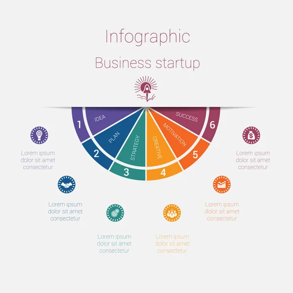 Modello di semicerchio vettoriale infografica concetto di startup business — Vettoriale Stock