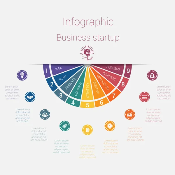 Modello di semicerchio vettoriale infografica concetto di startup business — Vettoriale Stock