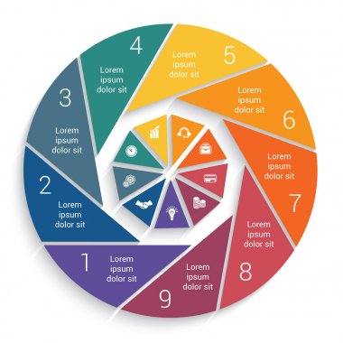 Infographic iş pasta grafiği 9 seçenekleri şablon için