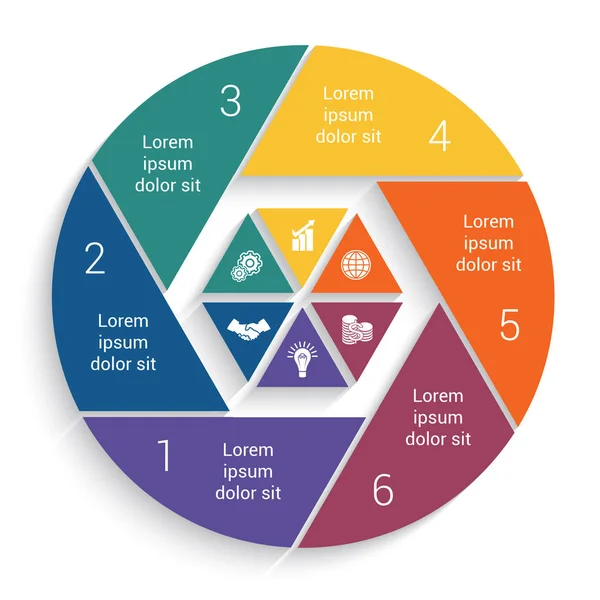 Infographic Business cirkeldiagram voor 6 opties sjabloon — Stockvector