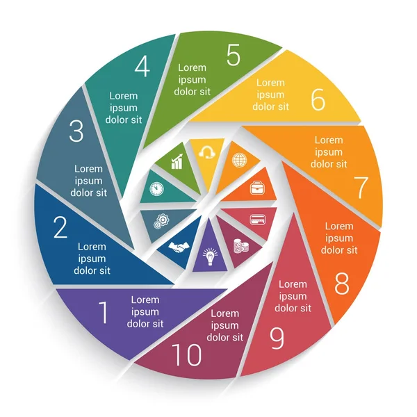 Infographic Business cirkeldiagram voor 10 opties sjabloon — Stockvector