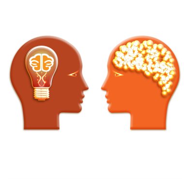 Kavramsal illüstrasyon, lamba ve shone beyinde iki başkanları 