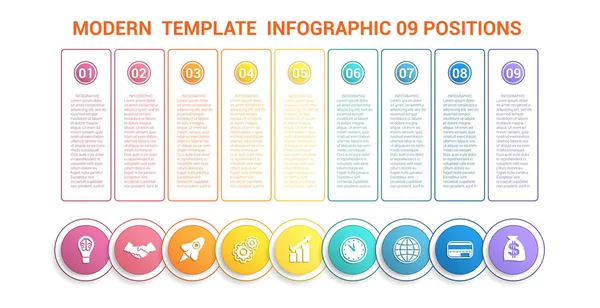 ビジネス 9 の手順、プロセスのタイムライン モダンなテンプレートのインフォ グラフィック — ストックベクタ