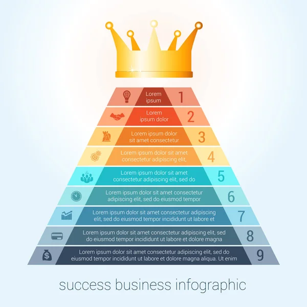 Infografika sukces biznesu nowoczesny szablon dla 9 kroków. — Wektor stockowy