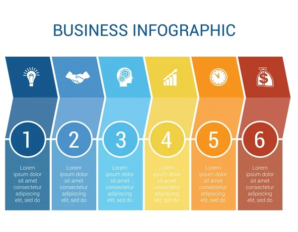 Conception d'infographie d'affaires pour la chronologie six position peut être utilisée — Image vectorielle