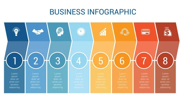 Conception d'infographie d'affaires pour la chronologie huit position peut être u — Image vectorielle