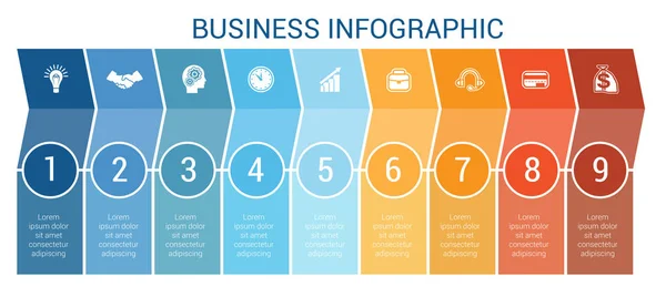 Business-Infografik-Design für Timeline neun Position kann uns sein — Stockvektor