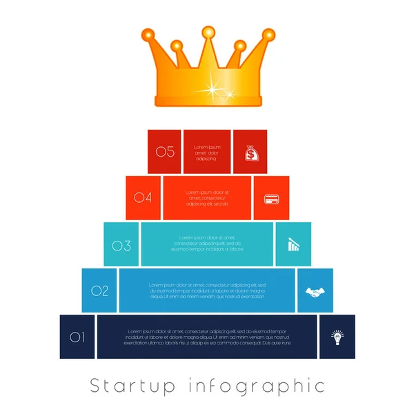 Piramide van 5 stappen naar succes. Opstarten van de bedrijven van de Infographic — Stockvector