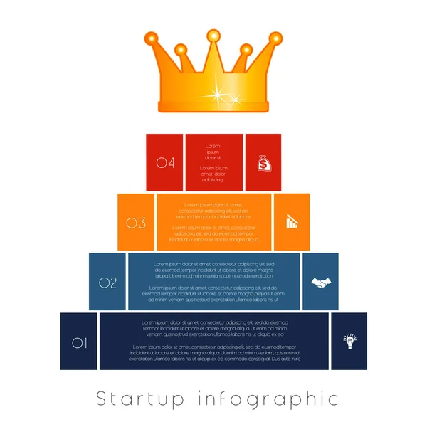 Piramide van 4 stappen naar succes. Opstarten van de bedrijven van de Infographic — Stockvector