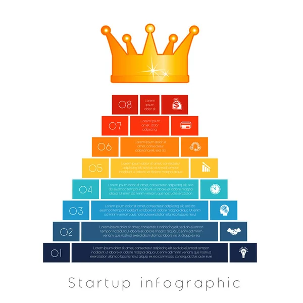 Pyramide de 8 étapes vers le succès. Création d'entreprise en infographie — Image vectorielle