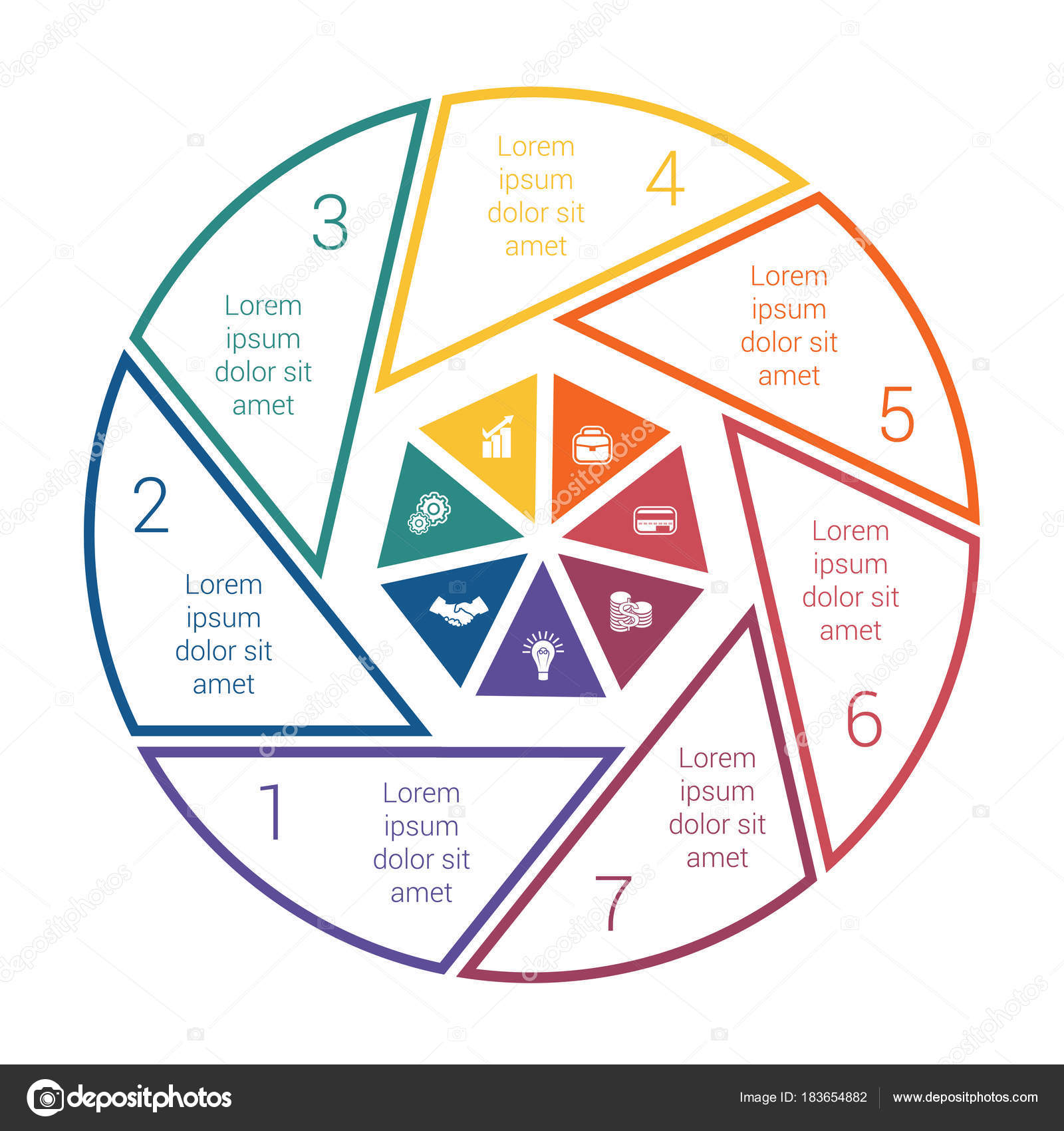 pie chart on white background from line for 7 options template