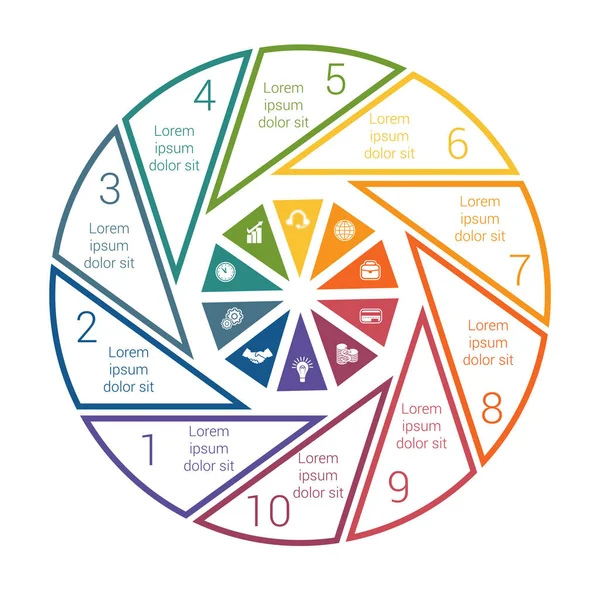 Cirkeldiagram op witte achtergrond van lijn voor 10 opties. Sjabloon — Stockvector