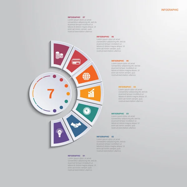 Infografika 7 szablon pozycje dla obszaru tekstowego. Schemat — Wektor stockowy