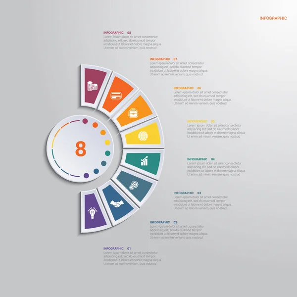 Infografía de plantilla 8 posiciones para el área de texto. diagrama — Vector de stock