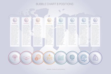 Infographics renk kabarcık grafiği şablon 8 pozisyonları için