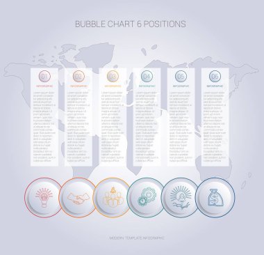 6 pozisyonları için Infographics renk kabarcık grafiği şablonu