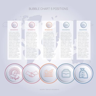 5 pozisyon için Infographics renk kabarcık grafiği şablonu