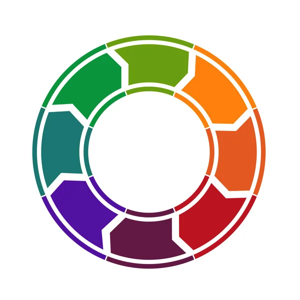 Sjabloon Voor Infographics Gekleurde Pijlen Een Cirkel Delen Achtergrond Wit — Stockfoto