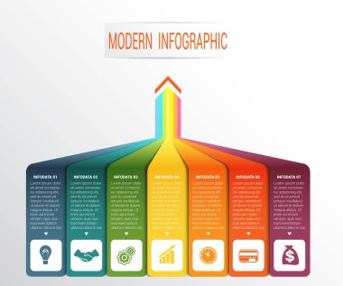 Dikey renkli şeritler, beklenti ve gölge. 7 seçenek için vektör şablonu Infographic.