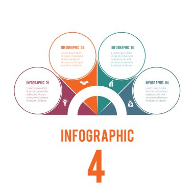 Çalışma Akımı, Bayrak, Diyagram, Web Tasarımı, Zaman Çizelgesi, Alan Çizelgesi, Sayı Seçenekleri için Kullanılabilecek Kavramsal Döngüsel Sürecin Elementleri. 4 Konum için renkli yarı daire ve daireler.