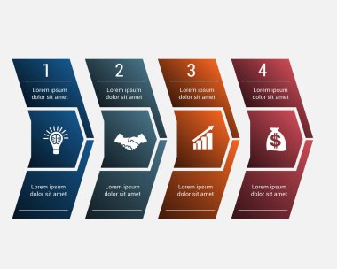 Dört konum için metin şablonu bilgisi için yatay numaralandırılmış renk okları