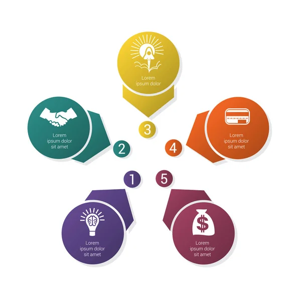 Kolorowy Szablon Infografik Strzałek Okręgów Cieniem Ułożone Kółko Pozycji — Wektor stockowy