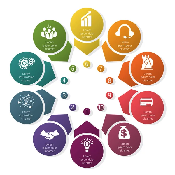 Kleurrijke Template Voor Infographics Van Pijlen Cirkels Met Schaduw Gerangschikt — Stockvector